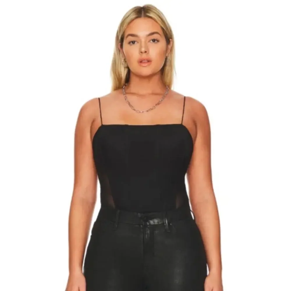 Good American Mesh Mix Corset Thong Straight Neck Black Bodysuit Plus Size 4XL